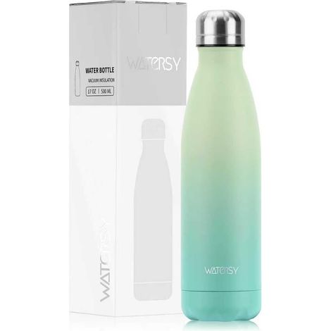 Borraccia termica in acciaio inox da 500 ml – WATERSY Design Blu Fumè – Mantiene le bevande fredde per 24 ore e calde per 12 ore, a prova di gocciolamento, senza BPA (Blu Fumè)