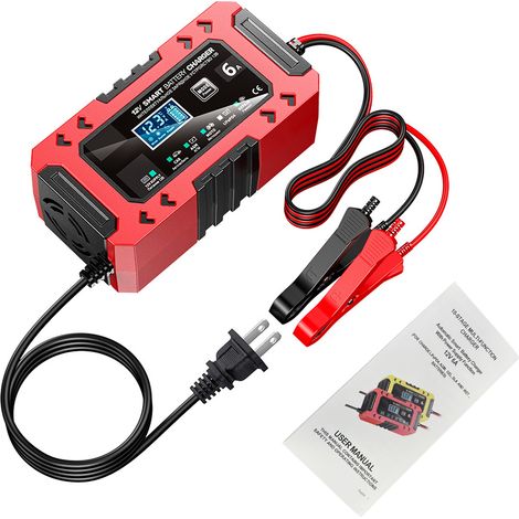 Ortviai Chargeur de Batterie 12 V 6 A Intelligent avec Affichage LCD et Réparation par Impulsions pour Voitures, Motocyclettes, Tondeuses (1/4)