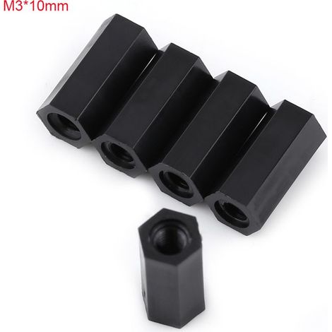 100 entretoises filetées noires PA66 M3 femelle x hexagonale (M310) (1/5)