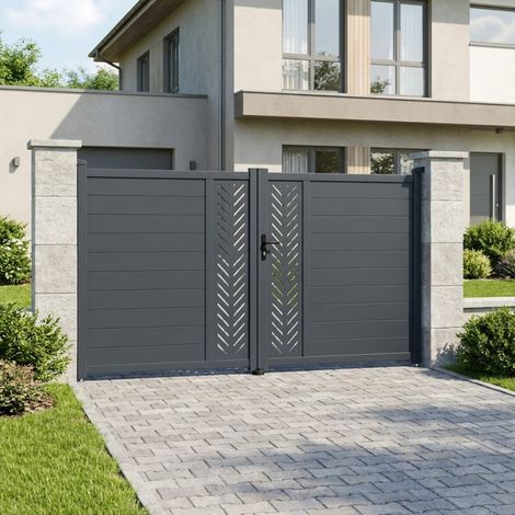 Portail aluminium battant 392x173cm – Finition thermolaquée anthracite – Épaisseur 1.2mm – Léger et recyclable – X-Metal (1/5)