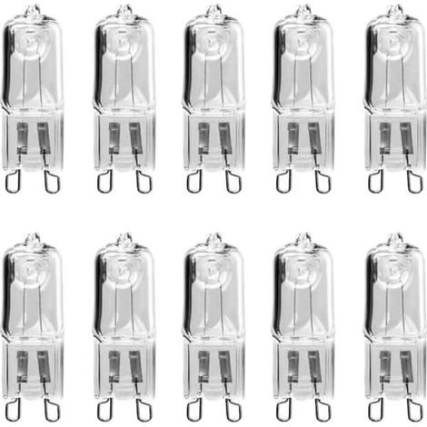 Lot de 10 ampoules halogènes G9 230 V 20 W, lumière blanc chaud, pour plafonniers et lampes de table (1/5)