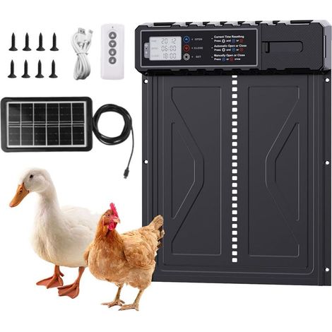 Automatische Hühnerstalltür, solarbetriebenes Aluminium, eingebauter Timer, Einklemmschutz, für Geflügel und andere Tiere (1/5)
