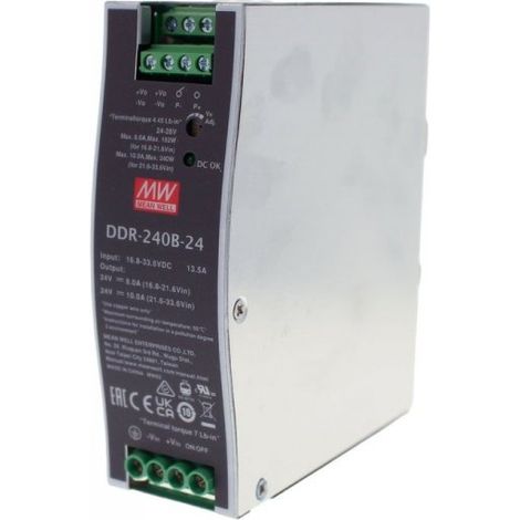 MW MEAN WELL DDR-240B-24 Convertitore tipo DC-DC per Guida DIN Input 16,8-33,6V Output 24V 10A 240W