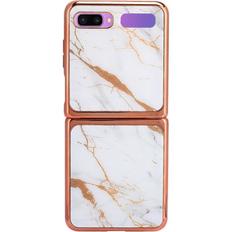 Étui en verre trempé pour téléphone portable, coque de protection arrière pour Galaxy Z Flip, fil doré et fil blanc (1/5)