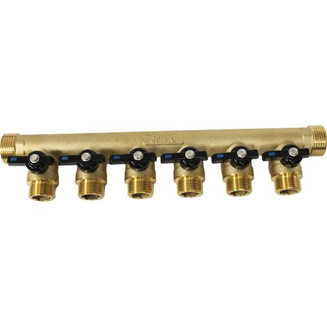 Arcanaute – Collecteur 1" 6 piquages mâle 3/4" – Raccordement Mâle 26/34 – Étanchéité PTFE – Pour passage supérieur à vanne NF