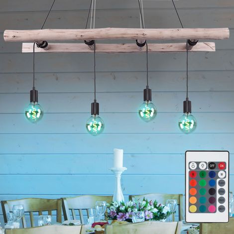Retro Holz Pendel Decken Leuchte DIMMBAR Hänge Lampe FERNBEDIENUNG im Set inkl. RGB LED Leuchtmittel (1/5)