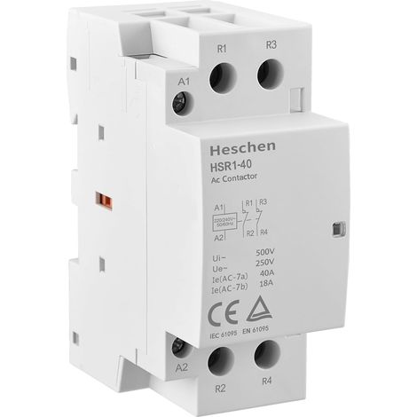 Home AC Contactor, HSR1-40, Ie 40A, 2 Pole, Two Normally Closed, Coil Voltage AC 220V/240V, DIN Rail Mount 35mm (1/5)