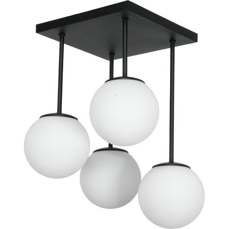 Plafonnier noir classique, abat-jour boule en verre blanc, 15-452 sonia