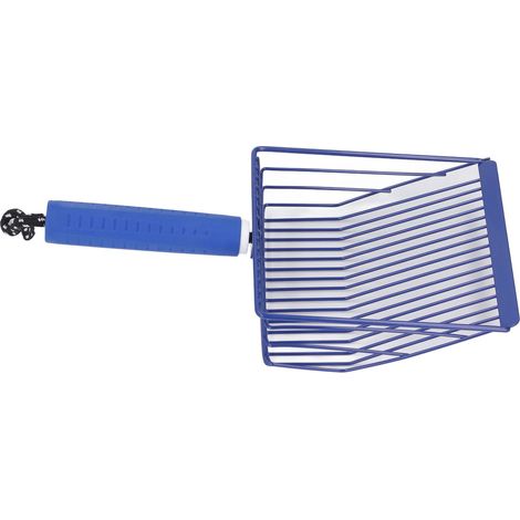 Pelle à litière pour chat avec manche amovible, en métal, filtration rapide, bleue. (1/5)