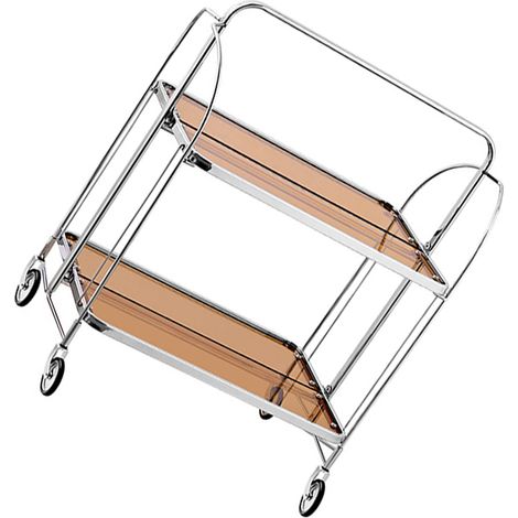 Chariot de rangement à roulettes à 2 niveaux en verre trempé et acier inoxydable, étagère mobile utilitaire pour chambre, salon et salle à manger, couleur fauve (1/5)