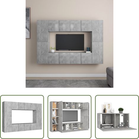 TV-Schrank Set -  8-tlg. TV-Schrank-Set Betongrau Holzwerkstoff (1/5)