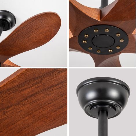 Ventilatore da soffitto 36 pollici senza luce, 5 pale in legno massello, noce e nero (1/5)