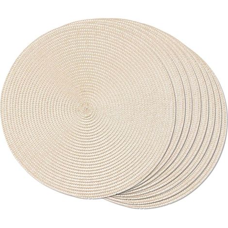 Ensemble de 8 sets de table ronds en plastique, antidérapants, résistants à l'usure, lavables, 38 cm de diamètre, beige. (1/5)