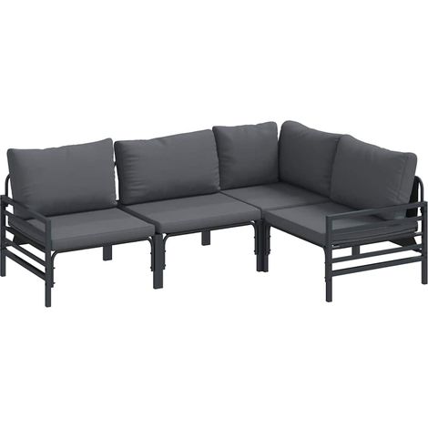 Conjunto de sofás de jardín con cojín 4 pcs Negro Acero vidaXL