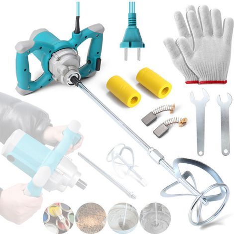 2600W 220V Mélangeur de Ciment Electrique, Mélangeur de Mortier Peinture 220V Malaxeur Ciment Agitateur Mortier Réglable à 6 Vitesses Double Poignée pour Mortiers Béton Coulis de Boue Fourrage (1/5)