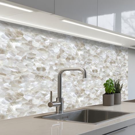 REVETEMENT MURAL DE CUISINE, CRÉDENCE DE CUISINE Blanc - Traits de pinceau - Effet de relief 100x60 (1/5)