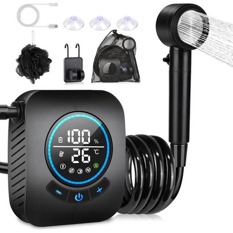 Camping-Duschset – Wiederaufladbare elektrische Pumpe, 4 Einstellungen, grau (1/5)