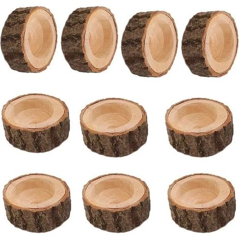 Lot de 10 bougeoirs en bois pour bougies chauffe-plat, bougeoirs votifs rustiques en bois pour fête,Noël(2,16 l x 0,98 h) (1/5)