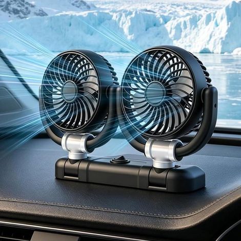 Ventilador para coche,ventilador de doble cabezal de 5 V para coche,ventilador de coche giratorio de 360 grados,doble cabezal USB (1/5)
