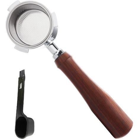 Porte-filtre sans fond de 51 mm avec panier en acier inoxydable à 3 oreilles et poignée en bois massif Pièces de rechange pour porte-filtre compatibles avec la machine Delonghi EC685/EC680 (1/5)