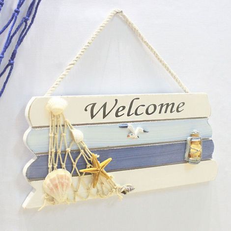 Panneau Bienvenue - Bois Naturel - Style Méditerranéen - Pour Porte d'Entrée ou Mur Intérieur/Extérieur - 27 x 11,5 cm - 1 Pièce (1/4)