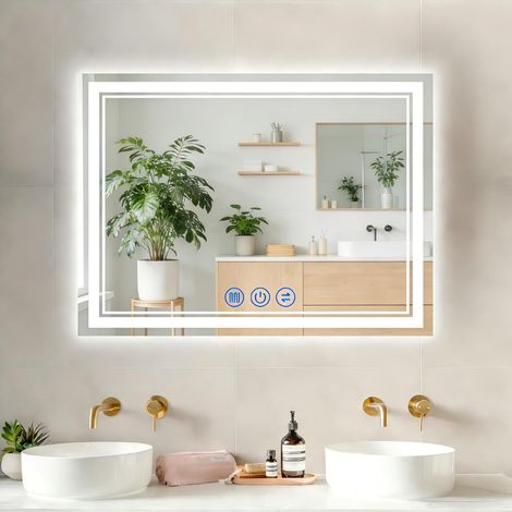 Badspiegel mit Beleuchtung 120x70cm, led Spiegel Bad mit Touch-Schalter,Dimmar 3000-6500K,Badezimmerspiegel mit Beleuchtung, IP44 ideal fürs Badezimmer,Gästebad