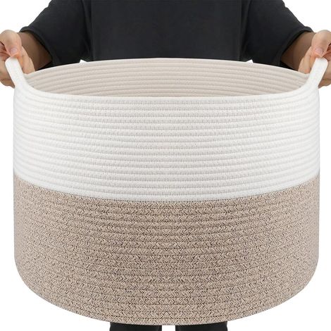 Paniere Linge, Paniere a Linge Sale Osier 83L D55XH35,Panier Corde de Coton Fabriqué à La Main, Grand Panier Rangement Bebe pour Jouets avec poignées, Corbeille a Linge, Marron (1/5)