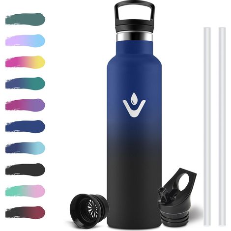 Gourde Inox 750ml, Bouteille d'eau en Acier Inoxydable, Gourde Sport avec Paille, sans BPA, Anti Fuite et Réutilisable, Bouteille Isotherme pour Bureau, Camping, Travail, Voyage, Randonnée (1/5)