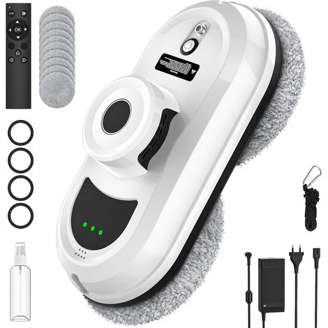 Robot Nettoyeur de Vitre, 5600pa Robot Laveur de Vitre Automatique, 3 Modes de Nettoyage, Navigation Intelligente, Télécommande et 10 Chiffons, Robot Lave Vitre pour Intérieures et Extérieures