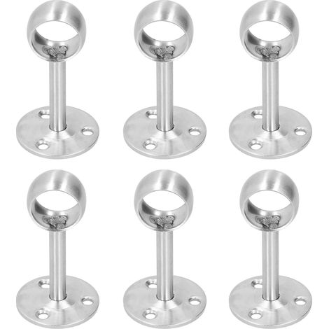 Decdeal Supports de tringle à rideau en acier inoxydable, 6 pièces, douille à bride, support de mât de garde-robe, raccord matériel (22 AllPass)