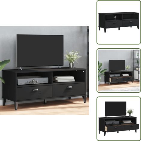 The Living Store Meuble TV VIKEN noir bois d'ingénierie - Meuble Tv - Meuble Téléviseur - Meuble Industriel - Rangement Tv - Support Tv