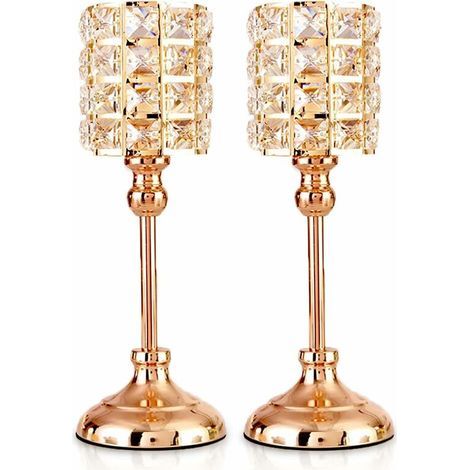 Bougeoirs en Cristal d'or 2 PCS Tea Light Cylindre en métal Chandelier Luxueux 35,5 cm de Hauteur Bougeoir Ornements pour centres de Table de Mariage de Salon de Noël (Grand) (1/4)