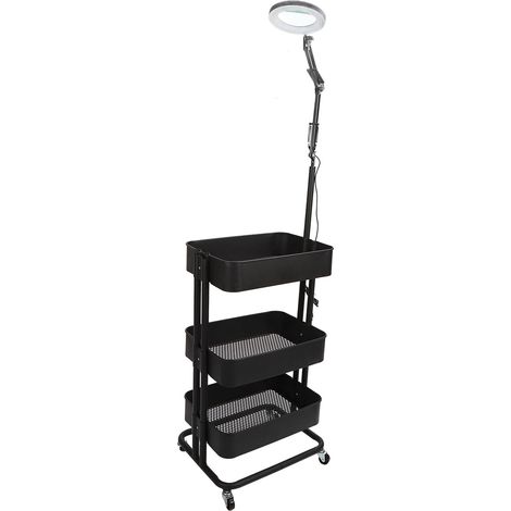 Chariot de salon roulant 3 niveaux, étagère à outils coiffure avec éclairage LED, gain de place, chariot esthétique pour coiffeur. (1/5)