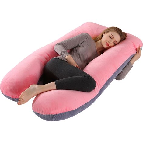 Coussin de grossesse multifonctionnel en velours cristal, soutien du ventre et de la taille, coussin latéral pour position couchée sur le côté, clip pour dormir sur les jambes, coussin en forme de U (1/5)