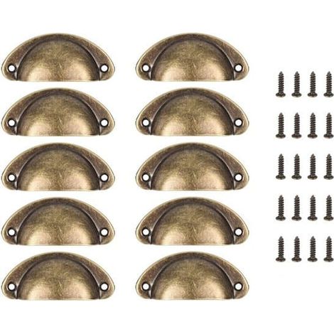 Lot de 10 poignées de tiroir en forme de coquillage, poignées de meubles vintage 8 x 3,6 x 1,7 cm avec 20 vis - bronze (1/5)
