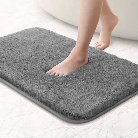 Tapis de Bain Chenille Extra Épais, Antidérapant et Lavable en Machine (50 x 80 cm, Gris) (1/5)