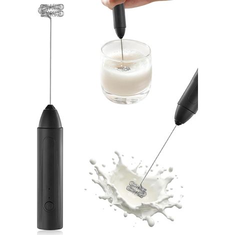 Mousseur à Lait électrique, Touilleur Electrique, Mini Fouet en Acier Inoxydable avec couvercle, Moteur Extra Fort et Alimenté pour Café/Café au Lait/Cappuccino/Chocolat Chaud, Style C (1/5)