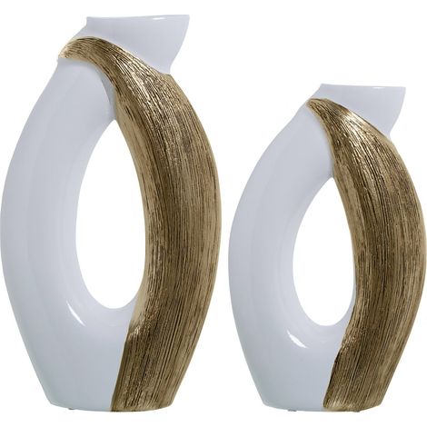 Vase élégance céramique blanc et doré pour déco - Blanc doré (1/2)