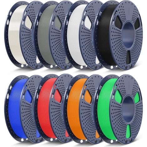 PLA+ Paquet de Filament d'imprimante 3D Multicolore, 1.75mm, Neatly Wound 2kg, 8 Packs Bobines de 0.25kg,8 Couleurs,Noir+Blanc+Gris+Transparent+Rouge+Bleu+Vert+Orange