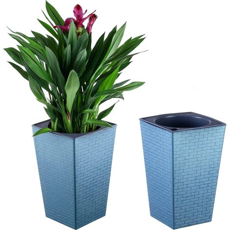 Macetas autorriego, 27,2 x 17,5 cm, maceta para plantas de interior, macetas autorriego moradas, macetas de plástico, maceta cuadrada con bolsa de guijarros de arcilla, azul, paquete de 2 (1/5)