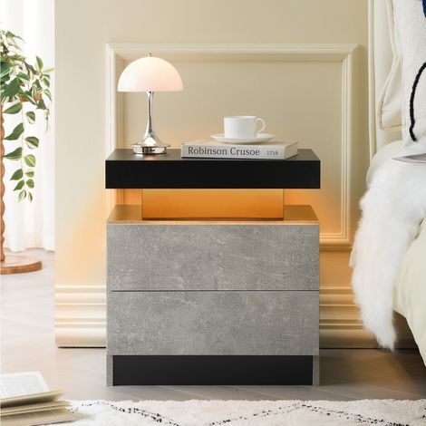 Table de Chevet Moderne avec LED Multicolore, 2 Tiroirs de Rangement, Bout de Canapé Design Gris - 50 x 53 x 36 cm