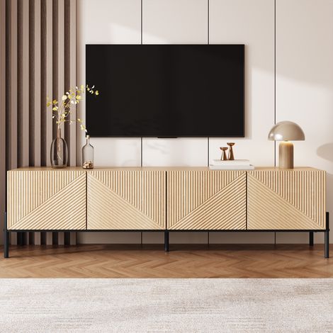 Mueble TV 163,5 x 40 x 45 cm - Diseño geométrico elegante con textura 3D y 4 puertas push-to-open - Aparador bajo en MDF - Natural (1/5)