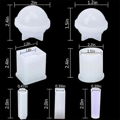 Ensemble de 8 moules artistiques en résine époxy silicone pour le moulage, comprenant des formes rondes et carrées. (1/5)