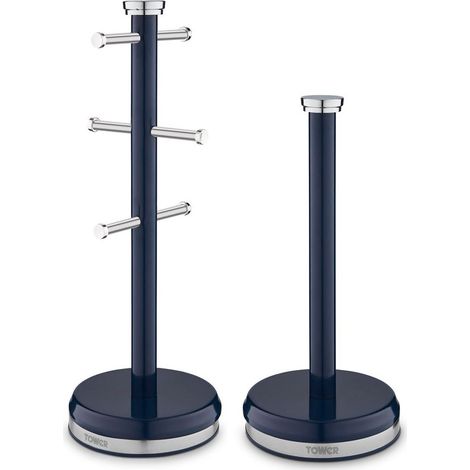 Tower T826172MNB Belle Mug Tree and Towel Pole Set, Stainless Steel, Midnight Blue