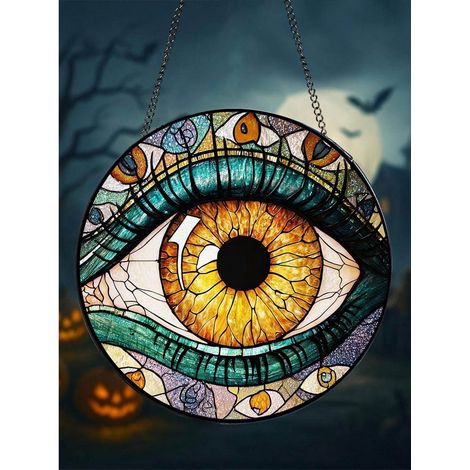 Attrape-soleil en vitrail 16cm à motif œil effrayant, ornement fenêtre Halloween (1/5)