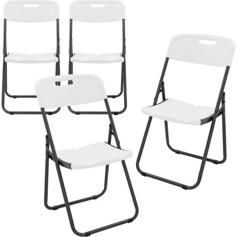 ECD Germany Set 4 Sedie Pieghevoli da Giardino Bianco Opaco con Struttura in Acciaio Seduta in Plastica Resistente alle Intemperie Salvaspazio Fino a 200 kg Ideale per Balcone Terrazza e in Casa