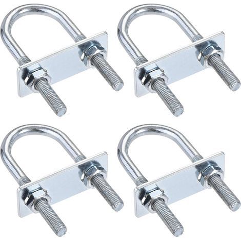 Lot de 4 boulons en U ronds, 31 mm de largeur intérieure, 90 mm de longueur, acier M8, avec écrou et plaque (1/4)