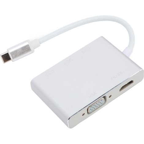 5-in-1 Tragbarer USB-C-Hub, USB-C-zu-USB-Multiport-Adapter mit USB 3.0 VGA HD Multimedia-Schnittstelle für Telefon, Computer und Laptop (Silber) (1/5)
