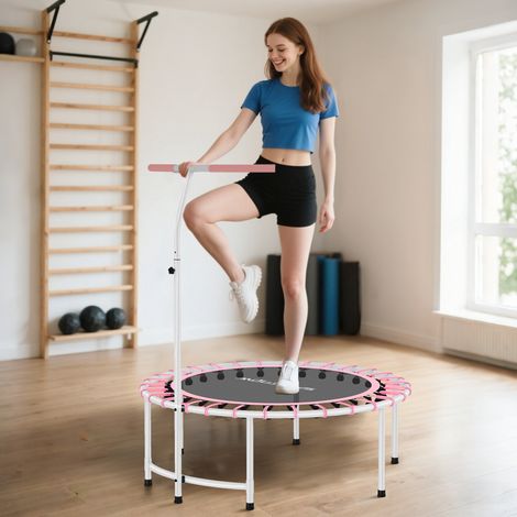 Trampoline de Fitness Ø102 cm avec Guidon Réglable à 5 Niveaux et Cadre en Acier pour Entraînement Jambes Corps Bleu (1/5)
