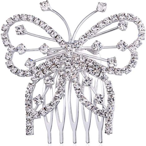 Ensemble de 1 paquet de strass avec ornement de cheveux papillon en diamant, coiffe de mariée, ornement de cheveux exquis pour fille (1/2)